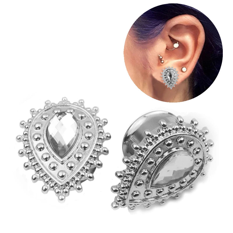 2 Stück Ohrstöpsel/Tunnel/Ohrpiercings aus 316L Edelstahl mit geschraubten Sattelohrring-Expander-Messgeräte Körperschmuck-Piercings