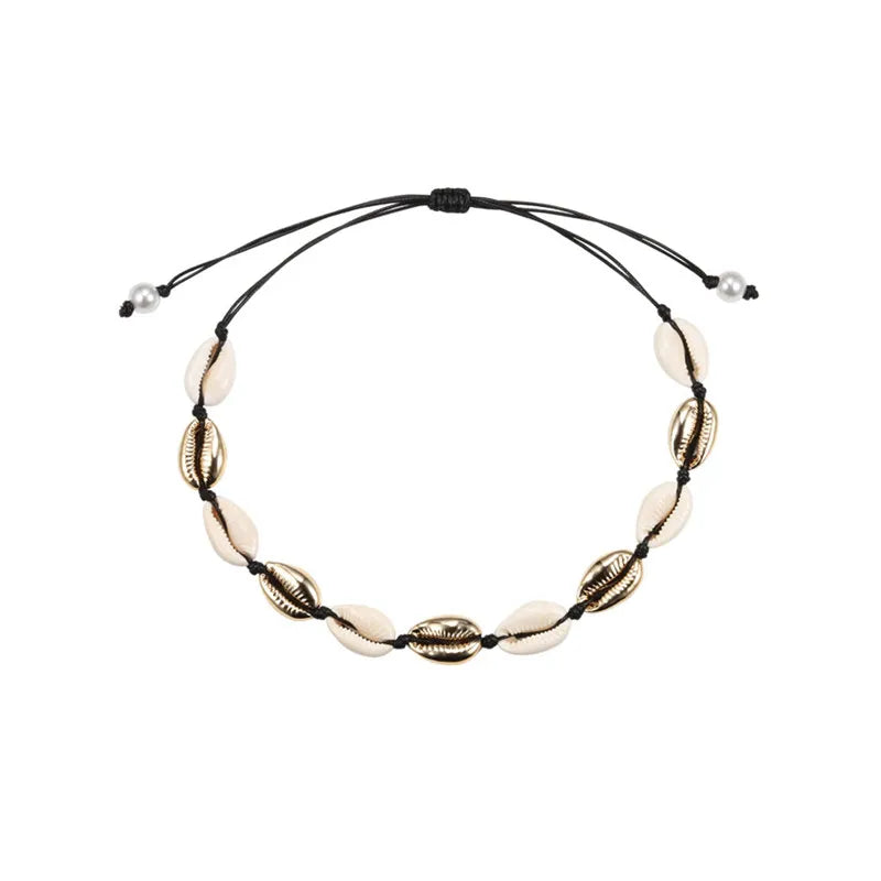 Natural Sea Shell Choker Chain Necklace for Women Bohemian Vintage Beach Conch Shell Braided Jewelry Wholesale Best Friend Gift