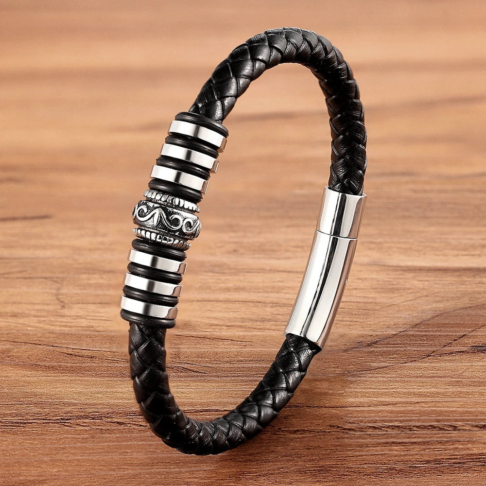 TYO Braided Rope Wrap Leather Bracelets For Men Bangles Fashion Male Women Charm Stainless Steel Clasp Jewelry DIY Customization