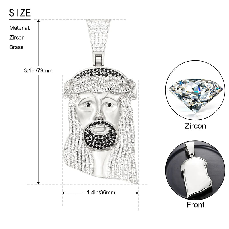 Super Big Gold Colour Jesus Copper Iced Out Cubic Zirconia Pendant Necklace For Men's Hip Hop Jewelry Wholesale Drop Shipping