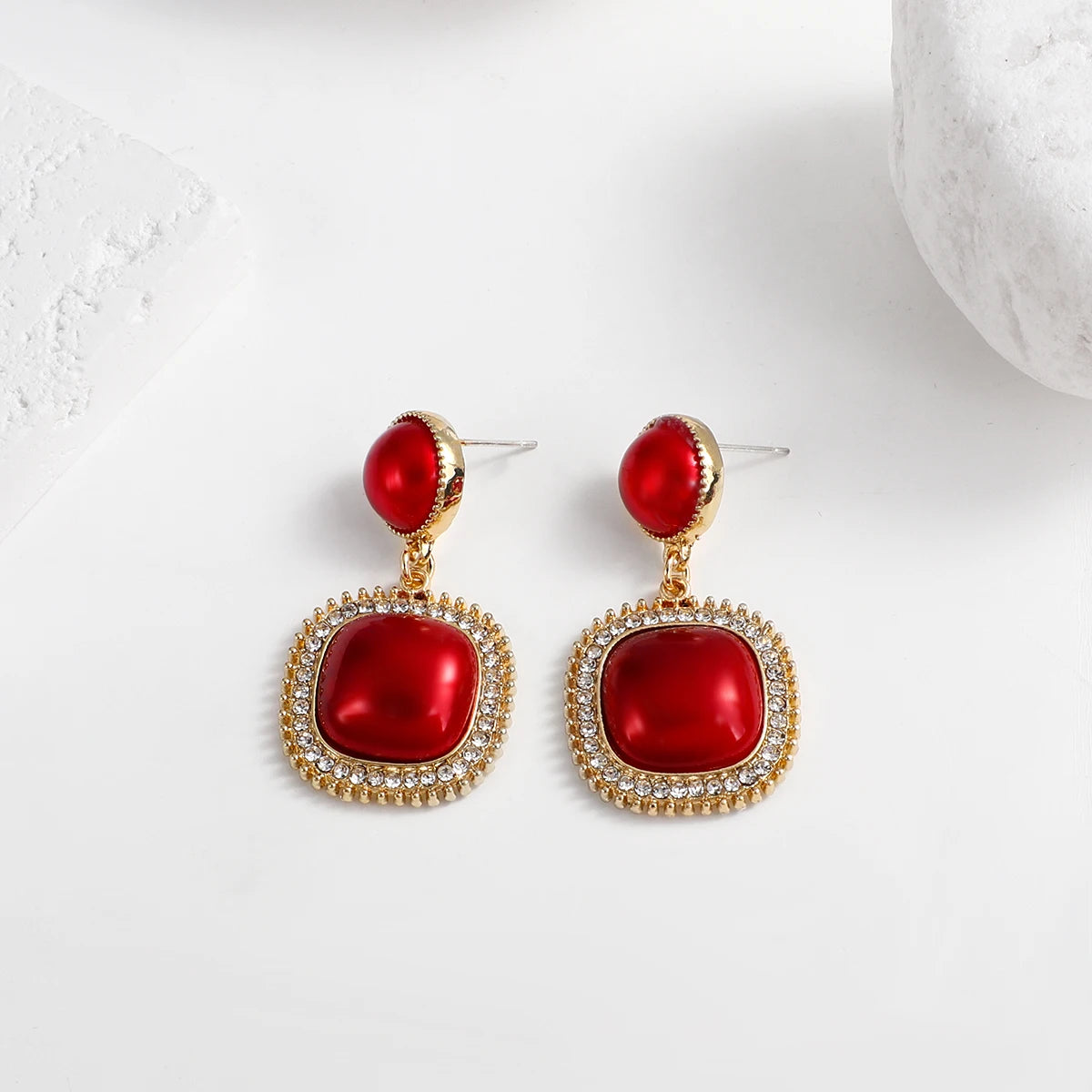 AENSOA Multiple Red Color Earrings Candy Bownot Heart Flower Metal Pearl Drop Earrings for Women Girls Christmas Jewelry Gift