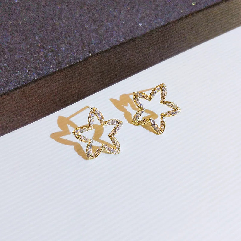 real 18 k gold Woman Stud Earrings Unusual Earings Trend Piercing Small Crystal Vintage Ear Cuffs For Party Women's Jewelry