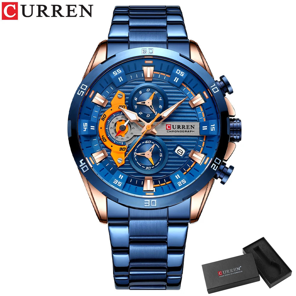 CURREN New Chronograph Men Watches for Sport Casual Stainless Steel Luminous Wristwatches for Male Creative Design Quartz Clock - Madeinsea©