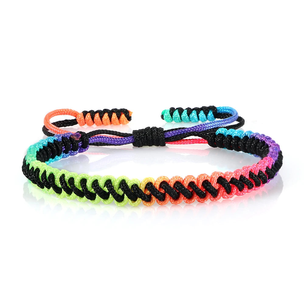 Lucky Colorful Rainbow Knots Braided Bracelet For Women Men Couple Handmade Adjustable Prayer Nylon Rope Bangles Travel Gift