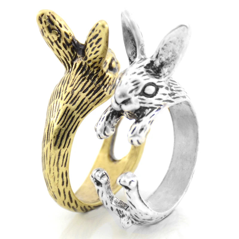 Punk Brass Knuckle Bunny Anel Rings For Women Boho Animal Anillos Rabbit Love Ring Men Jewelry Gifts for Moms Daughters Girls