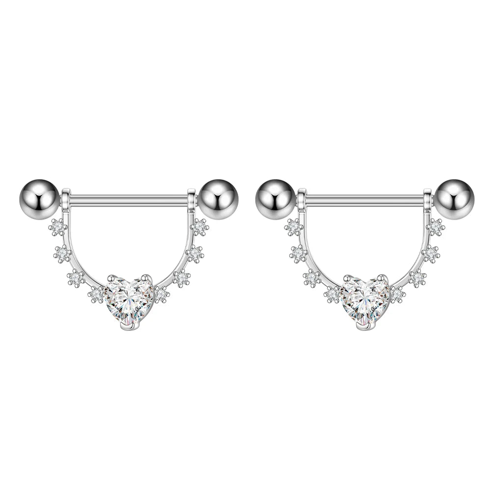 2PCS Rabbit Nipple Rings Crystal Steel Heart Snake Piercings Women Nipple Barbell Breast Shield Cover 14G Body Piercings Jewelry