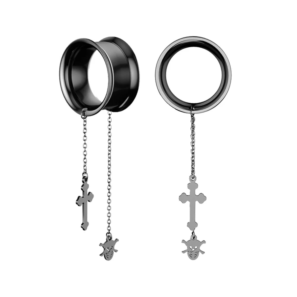 2 Stück Ohrstöpsel/Tunnel/Ohrpiercings aus 316L Edelstahl mit geschraubten Sattelohrring-Expander-Messgeräte Körperschmuck-Piercings