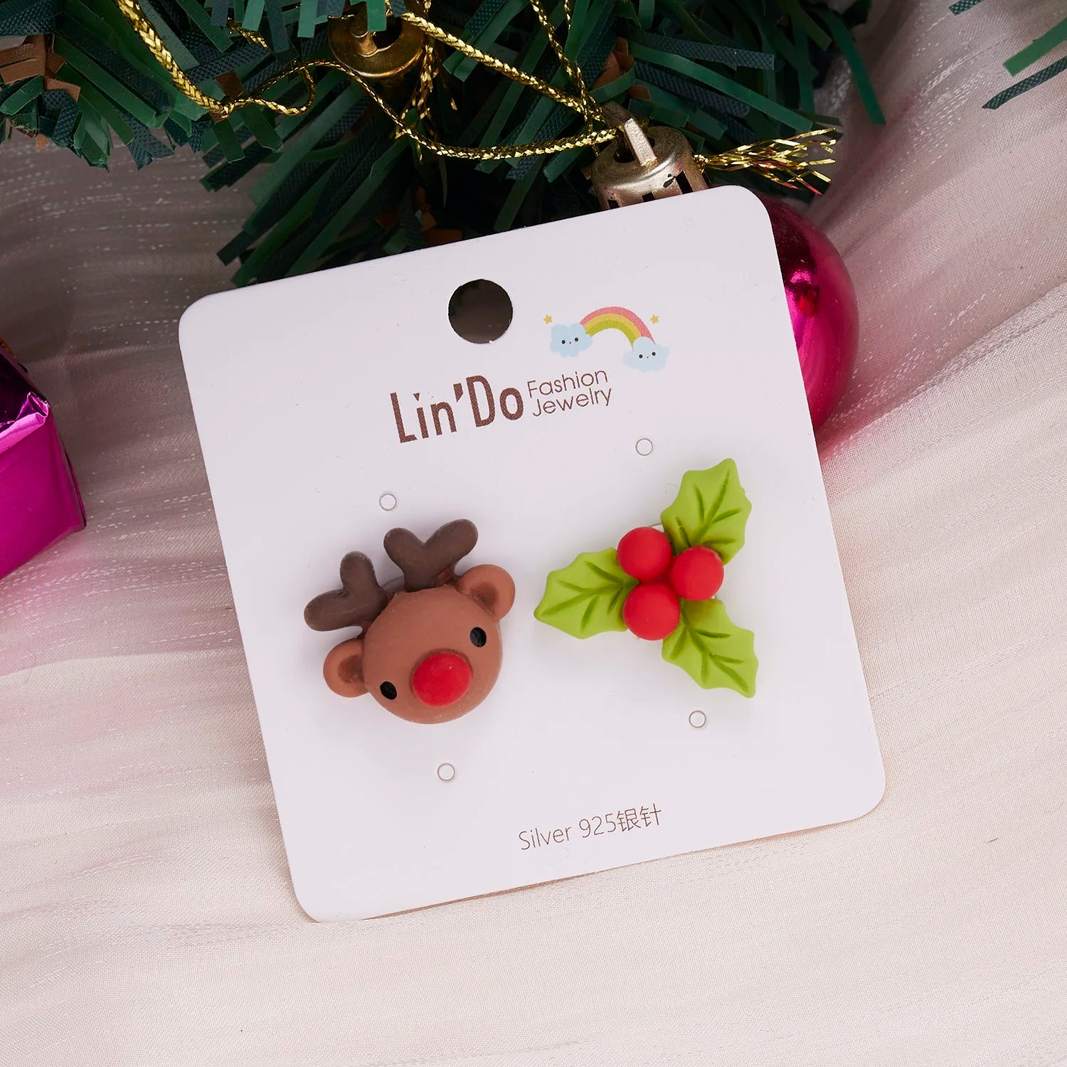 Fashion Christmas Ornaments Stud Earrings For Women Santa Claus Snowman Elk Christmas Tree Asymmetry Earring New Year Jewelry