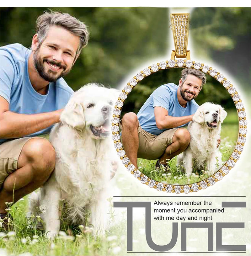 Médaillon souvenir rond unisexe avec photo personnalisée pour homme, bijou hip-hop