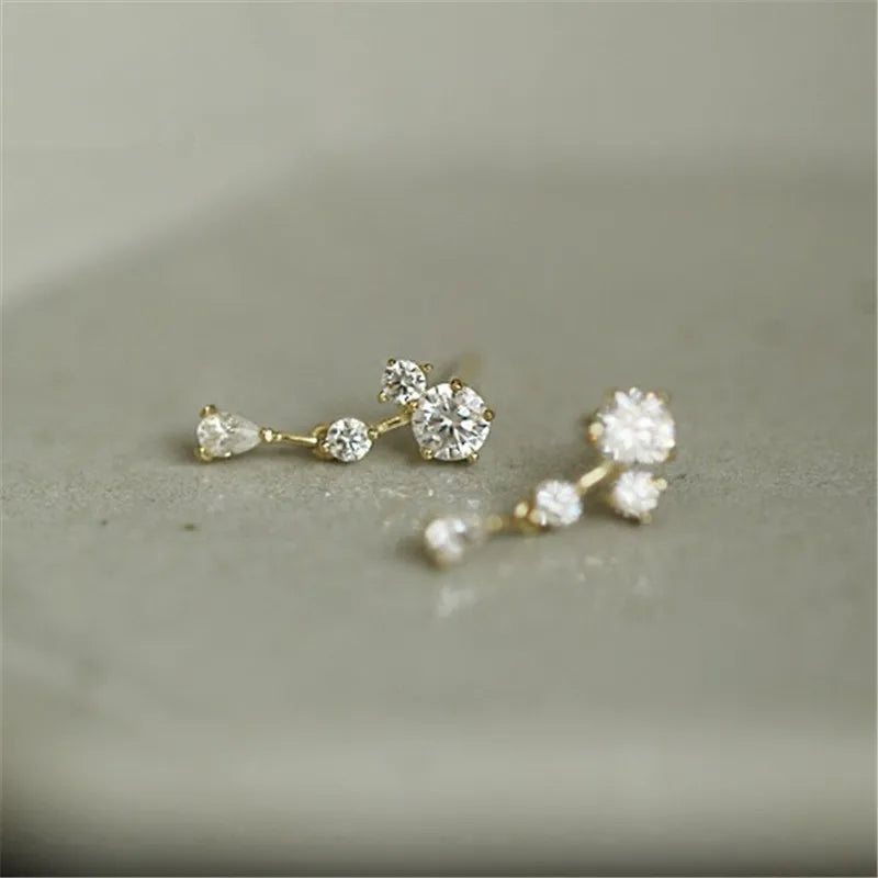 925 Sterling Silver Korean  14k Gold Plating Earrings For Women Crystal Tassel Earrings Shiny Charming Wedding Party Jewelry