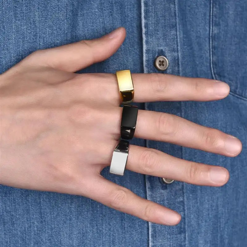 Punk Men Ring Square 316L Stainless Steel Jewelry Customize Rings Black Silver Color Waterproof Jewelry Accessories Gifts