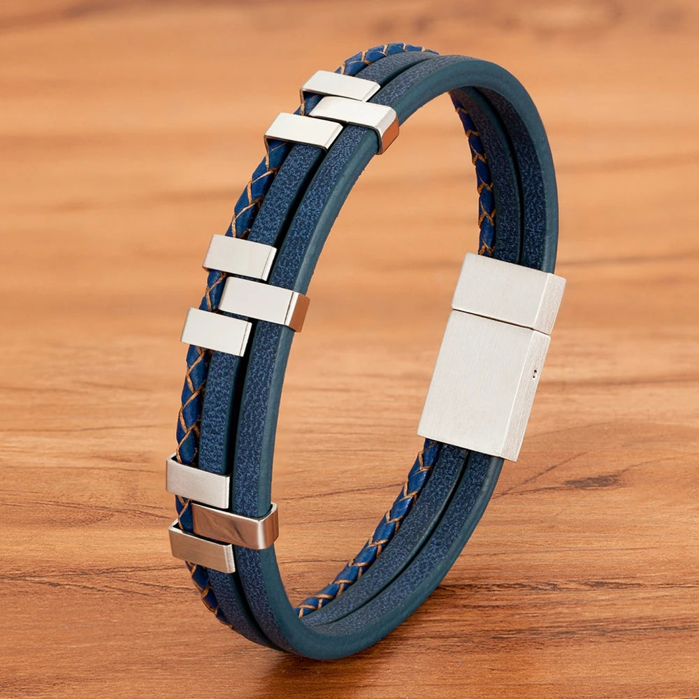 TYO Braided Rope Wrap Leather Bracelets For Men Bangles Fashion Male Women Charm Stainless Steel Clasp Jewelry DIY Customization
