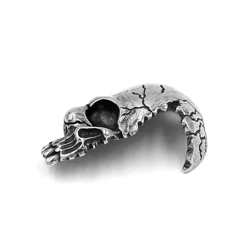 Collier avec pendentif tête de mort en acier inoxydable pour homme, style punk rock, cassé, endommagé, demi-visage, biker, bijoux SWP0525A