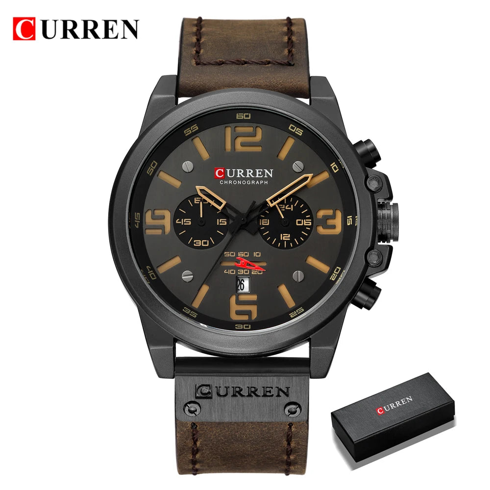CURREN Fashion Casual Date Quartz  Watches For Men  Fashion Leather Sports Men's Wrsitwatch Chronograph Male Watch