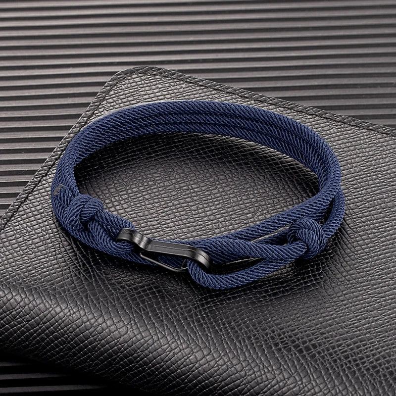 MKENDN Nautical Style Midnight Dark Blue Rope Bracelet Men Carabiner Clip Bracelet Minimalist Climbing Jewelry For Women