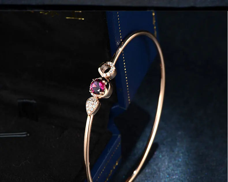 Real 14K Rose Gold Silver Bangles Bracelets for Women Natural Ruby Gemstone Tennis Charm Cuff Bracelet Wedding Fine Jewelry Gift