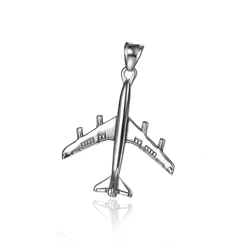 Airplane Pendant Necklace For Women Men Gold Color Stainless Steel Box Link Chain Aircraft Necklace Fashion Wholesale Jewelry