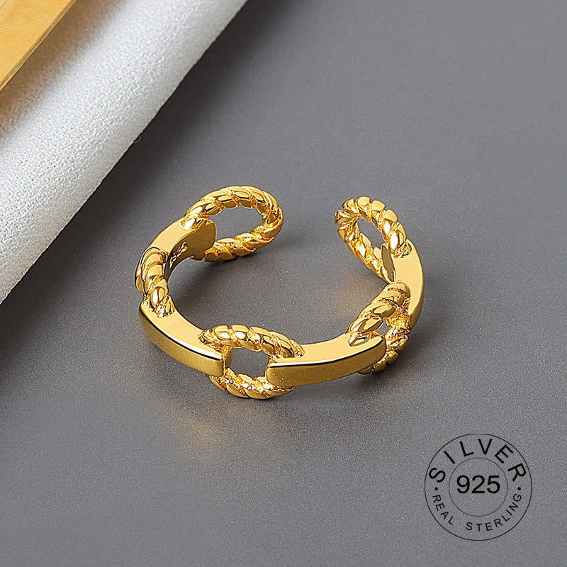 Bague ouverte en argent sterling 925 pour femme, niche INS, vague irrégulière, surface sable, nouilles larges, cadeau original pour fête d'anniversaire