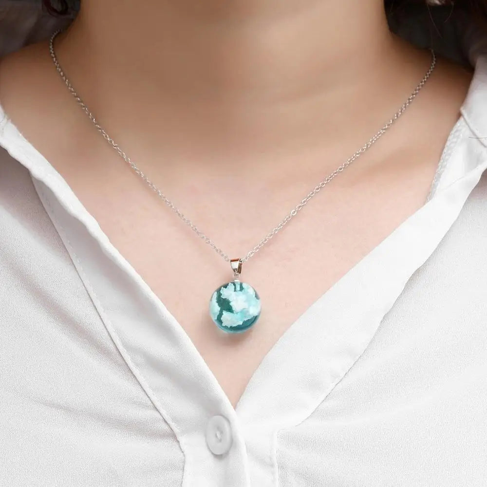 Blue Sky White Cloud Ball Moon Shape Pendant Necklace - Madeinsea©