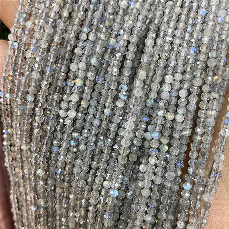 2 3mm Natural Labradorite Quartz Moonstone Crystal Stone Beads Round Faceted Loose Beads For Jewelry Making DIY Bracelet 15.5"