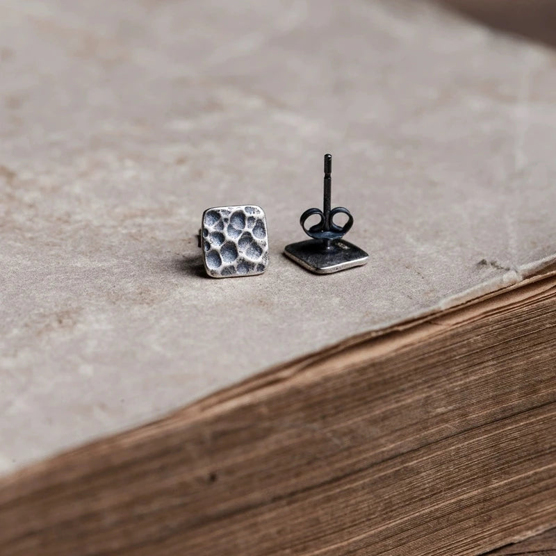 MKENDN 100% 925 Sterling Silber Kreativer Retro-Ohrstecker im Monddesign, quadratisch, Punk-Gothic-Stil, Ohrstecker für Damen und Herren