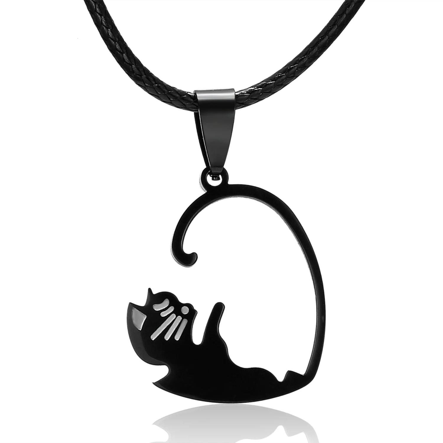 Animal Pendant Black White Cat Stitching Necklace Simple Friendship Gift Heart Shape White Cat Cute Couple Jewelry Necklace