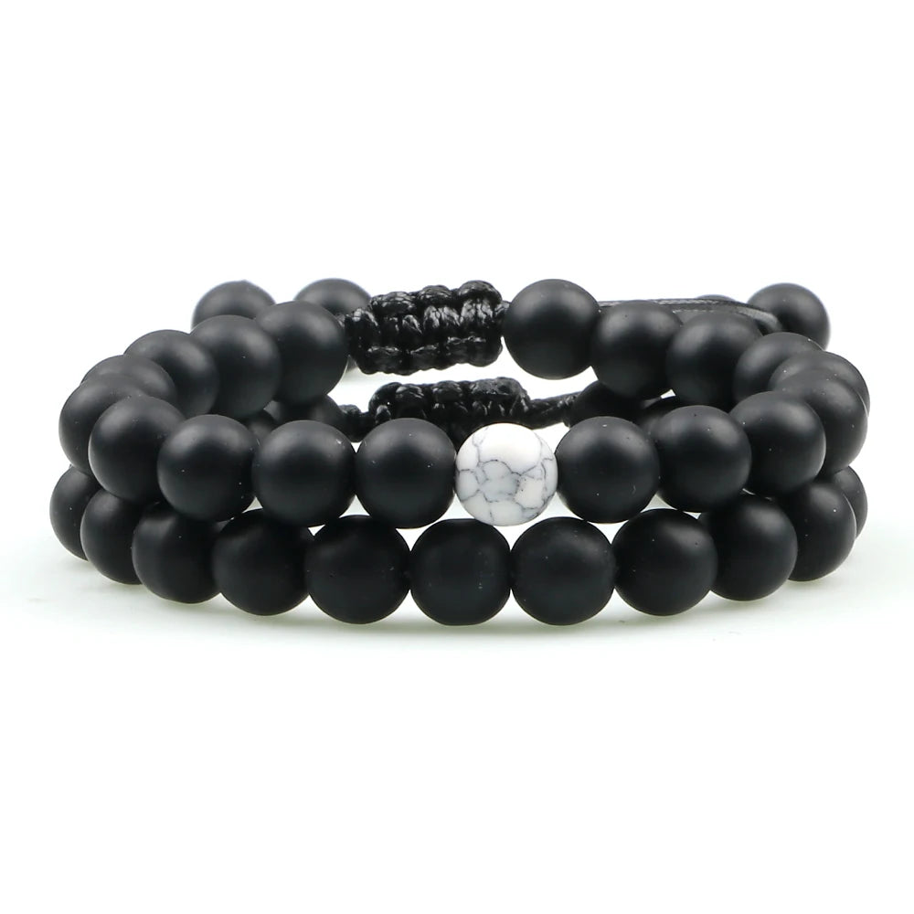 2Pcs Adjustable Braided Natural Stone Beads Bracelets&Bangles For Couples Women Men Tiger Eye Lava Bracelet Yoga Jewelry Pulsera