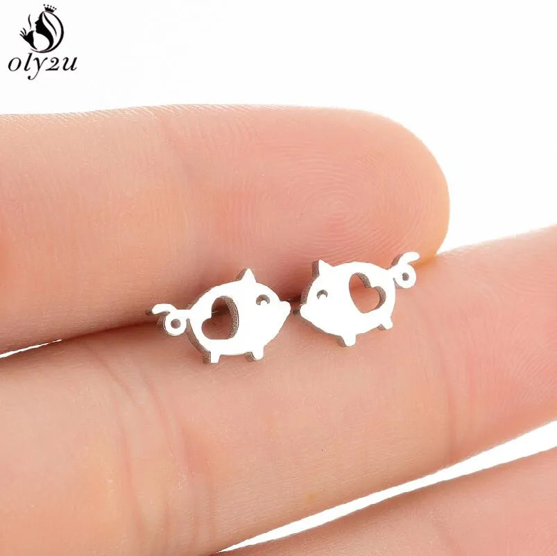 Korean Cute Stainless Steel Animal Earrings for Women Small Bat Octopus Fish Penguin Stud Earrings Trendy Jewelry Friends Gifts