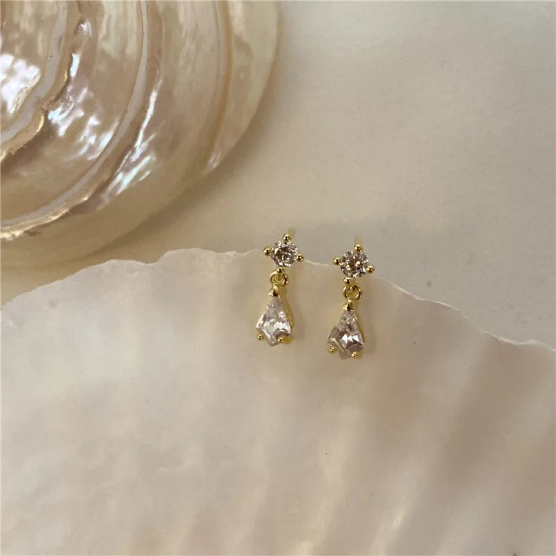 Boucles d'oreilles en argent sterling S925, style japonais, en forme de goutte d'eau, en cristal, pour femmes, légères, luxueuses, plaquées or véritable 14 carats, pour mariage