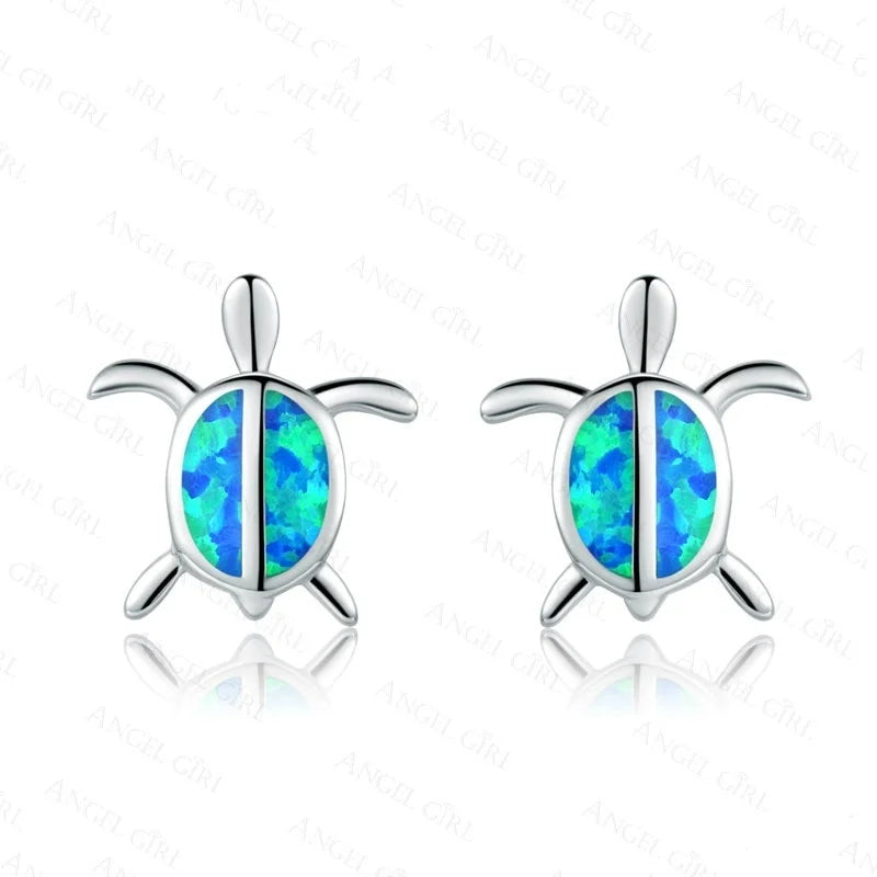 2025 Cute Turtle Imitation Fire Opal Stud Earrings For Women Accessories Jewelry Girl Gifts Fashion Animal Tortoise Earrings