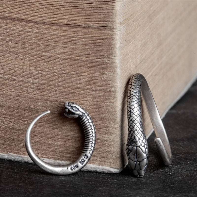 MKENDN Vintage Black 925 Sterling Silver Snake Shape Ring For Men and Women Gothic Street Hip Hop Punk Dark Jewelry