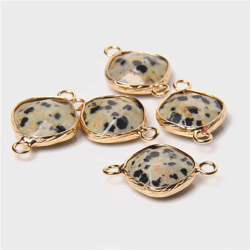 14MM Natural Stone Connector Pendant Agat Quartzs Rhombus Shape Faceted Charms  For Jewelry Making Necklace Bracelet Accessories