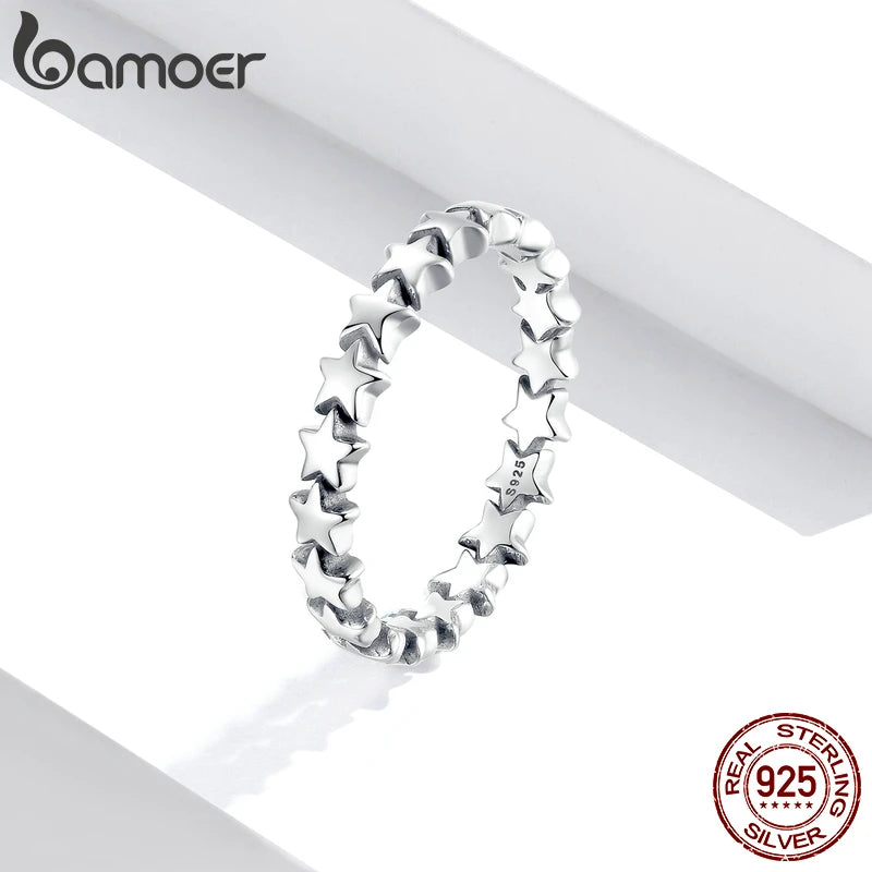 BAMOER HEIßER VERKAUF Echtem Silber 925 Stern Ring Für Frauen Hochzeit 100% 925 Sterling Silber Stapelbar Finger Ring Schmuck PA7151