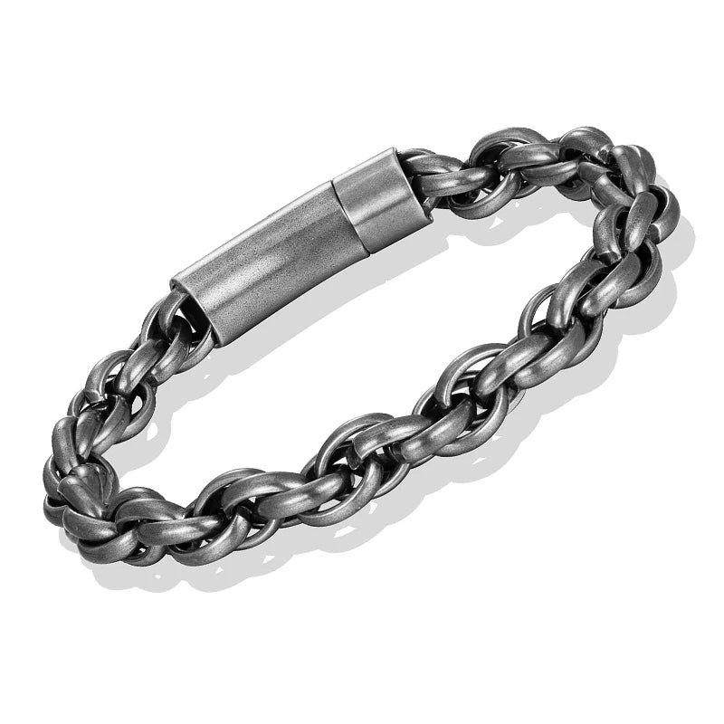 MKENDN 8MM Cuban Link Chain Armband Herren Vintage oxidierter schwarzer Edelstahl Mode Herrenarmbänder Punk Rock Biker Schmuck