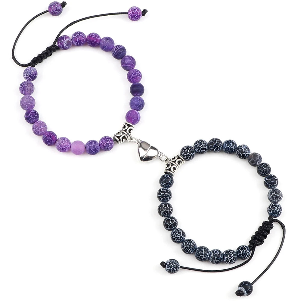 Hot Couple Distance Bracelets 2pcs/set Natural Stone Beads Braided Bracelet Lovers Heart Magnet Adjustable Bangle Friend Jewelry