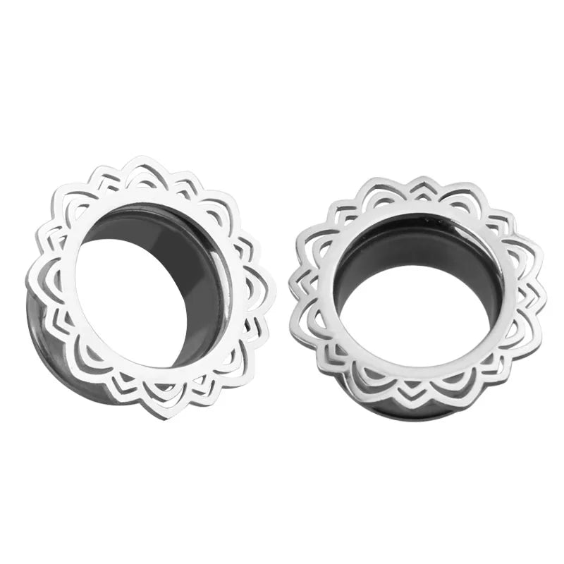2 Stück Ohrstöpsel/Tunnel/Ohrpiercings aus 316L Edelstahl mit geschraubten Sattelohrring-Expander-Messgeräte Körperschmuck-Piercings