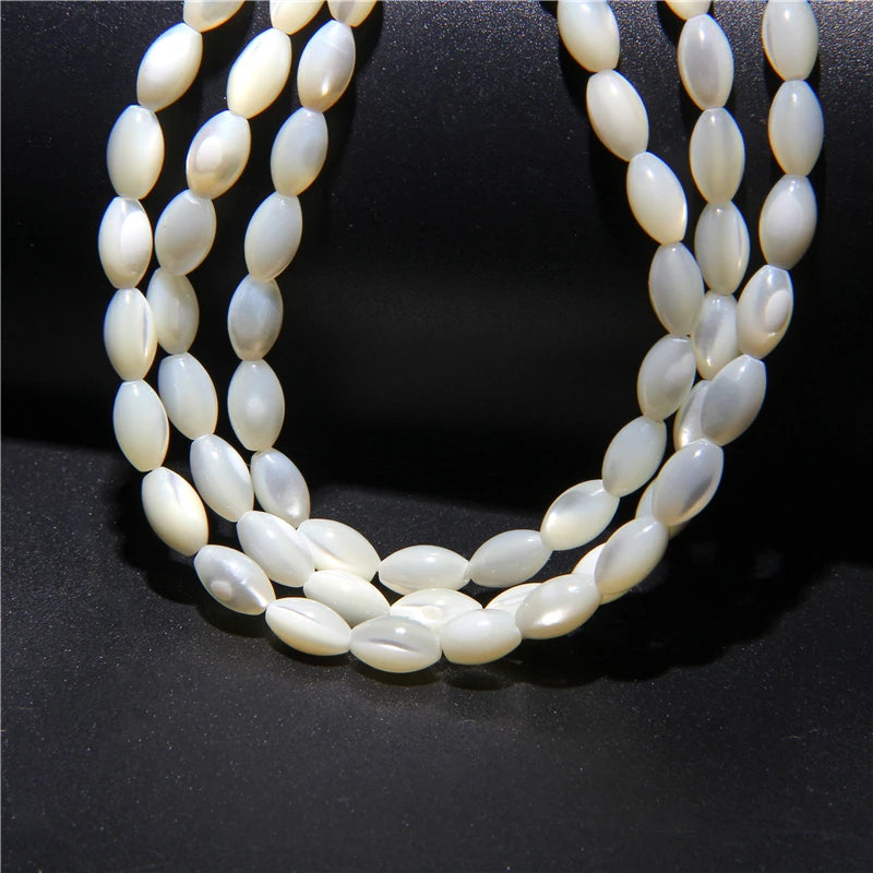 Natural White Mother of Pearl Shell Beads Oval Round Freshwater Shell Beads for Jewelry Making Necklace Bracelet DIY 15" - Madeinsea©