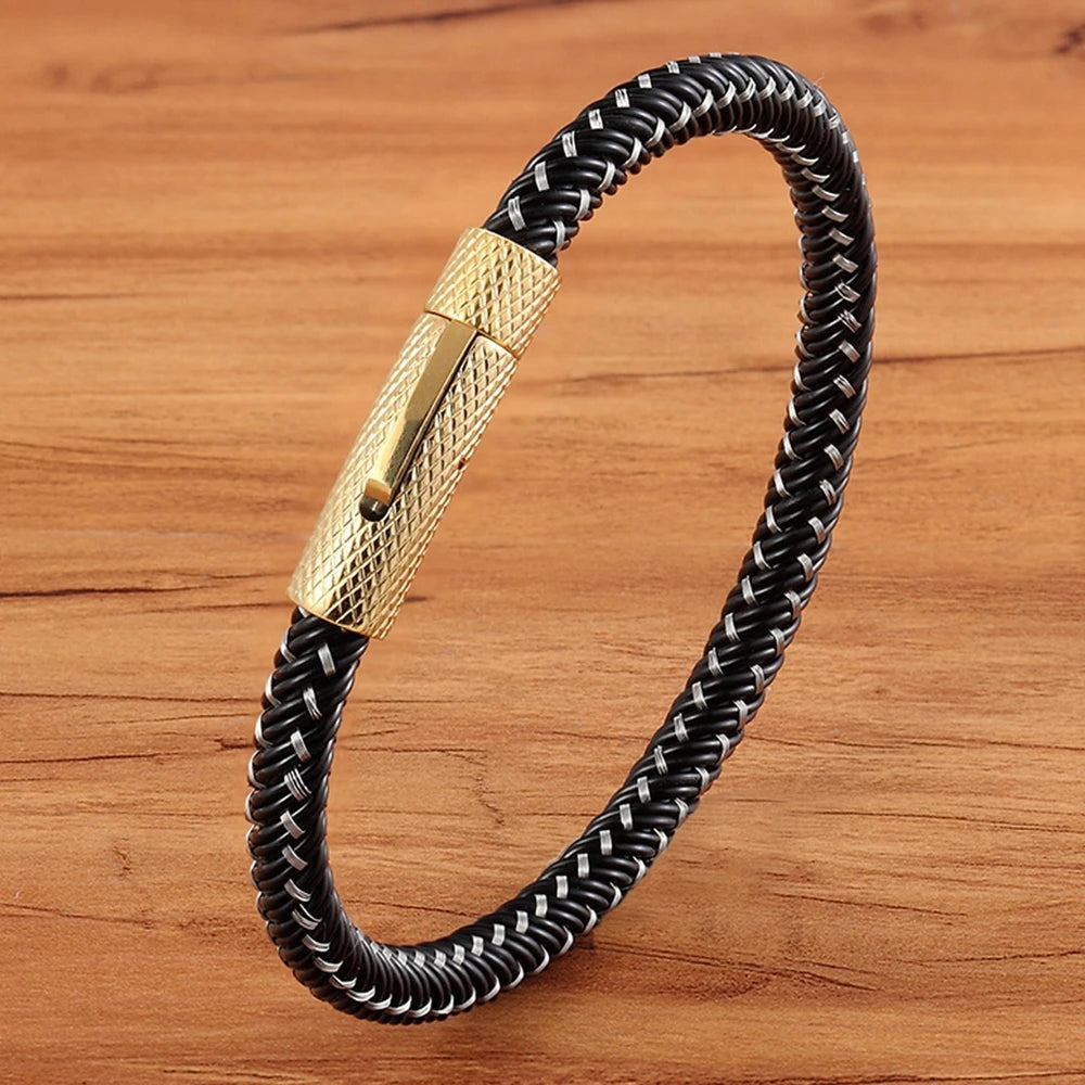 TYO Braided Rope Wrap Leather Bracelets For Men Bangles Fashion Male Women Charm Stainless Steel Clasp Jewelry DIY Customization