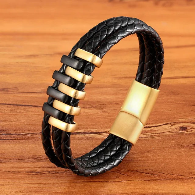 TYO Braided Rope Wrap Leather Bracelets For Men Bangles Fashion Male Women Charm Stainless Steel Clasp Jewelry DIY Customization