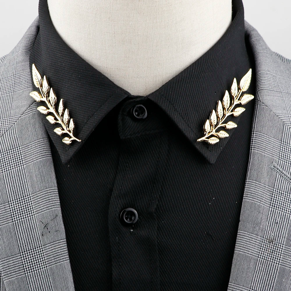 1 Pair Retro Lapel Pin Brooch Vintage Fashion Tree Leaf Collar Pin Hollowed Out Crown Shirts Suits Breastpin Jewelry Accessories