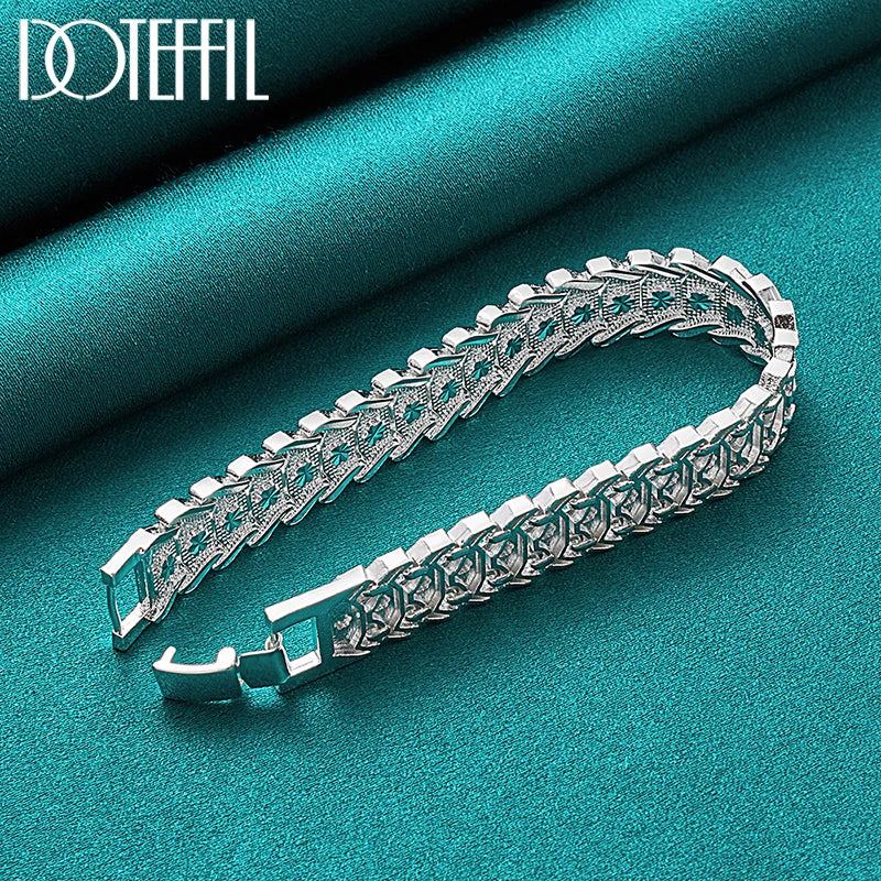 DOTEFFIL 925 Sterling Silver Wide Wristband Bracelet Chain For Women Man Wedding Engagement Party Fashion Jewelry