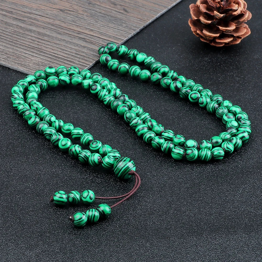 108 Natural Stone Fire Agate Black Onyx Beads Bracelet Necklace Men Multicolor Tiger Eye Necklace Women Malachite Prayer Jewelry