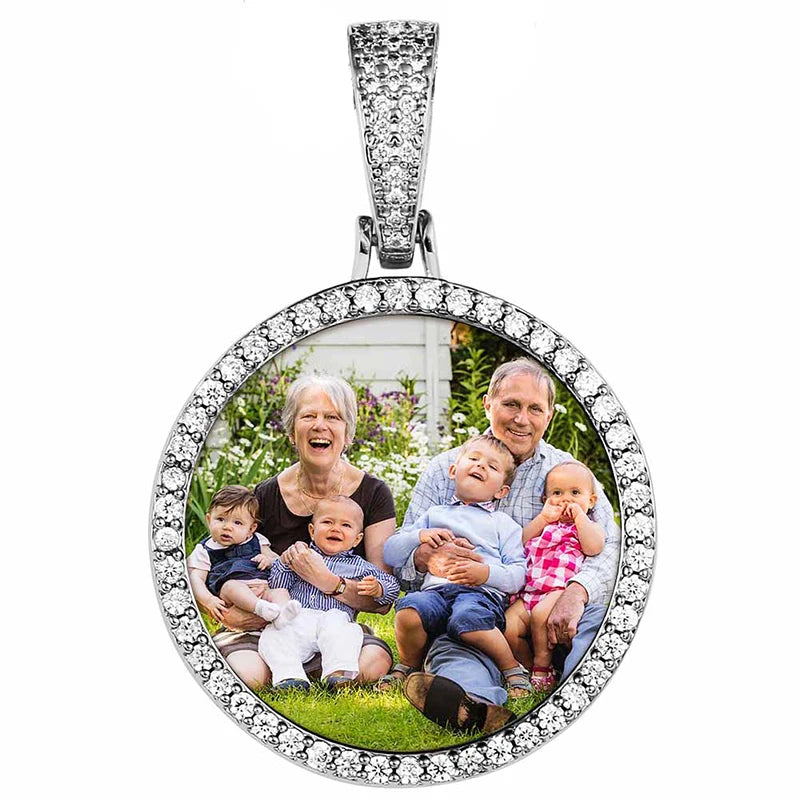 Médaillon souvenir rond unisexe avec photo personnalisée pour homme, bijou hip-hop