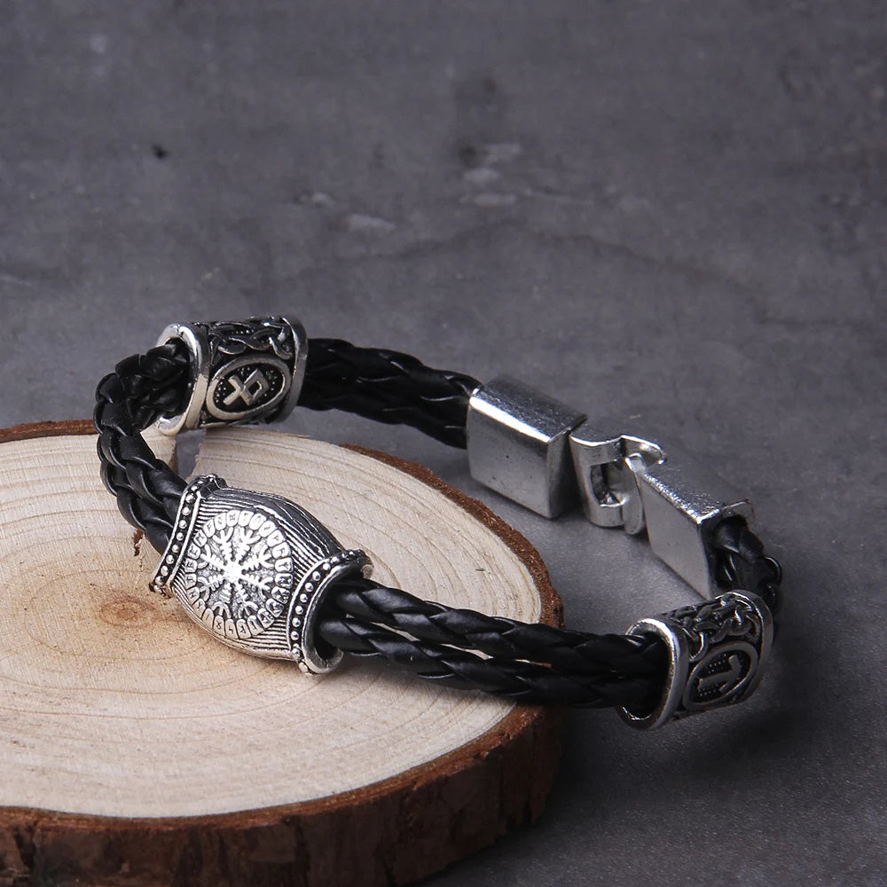 Amulette nordique Runes runiques Perles Talisman Valknut Vegvisir Boussole Symboles de la Trinité Bracelet Viking Hommes Femmes Bijoux Vikingos