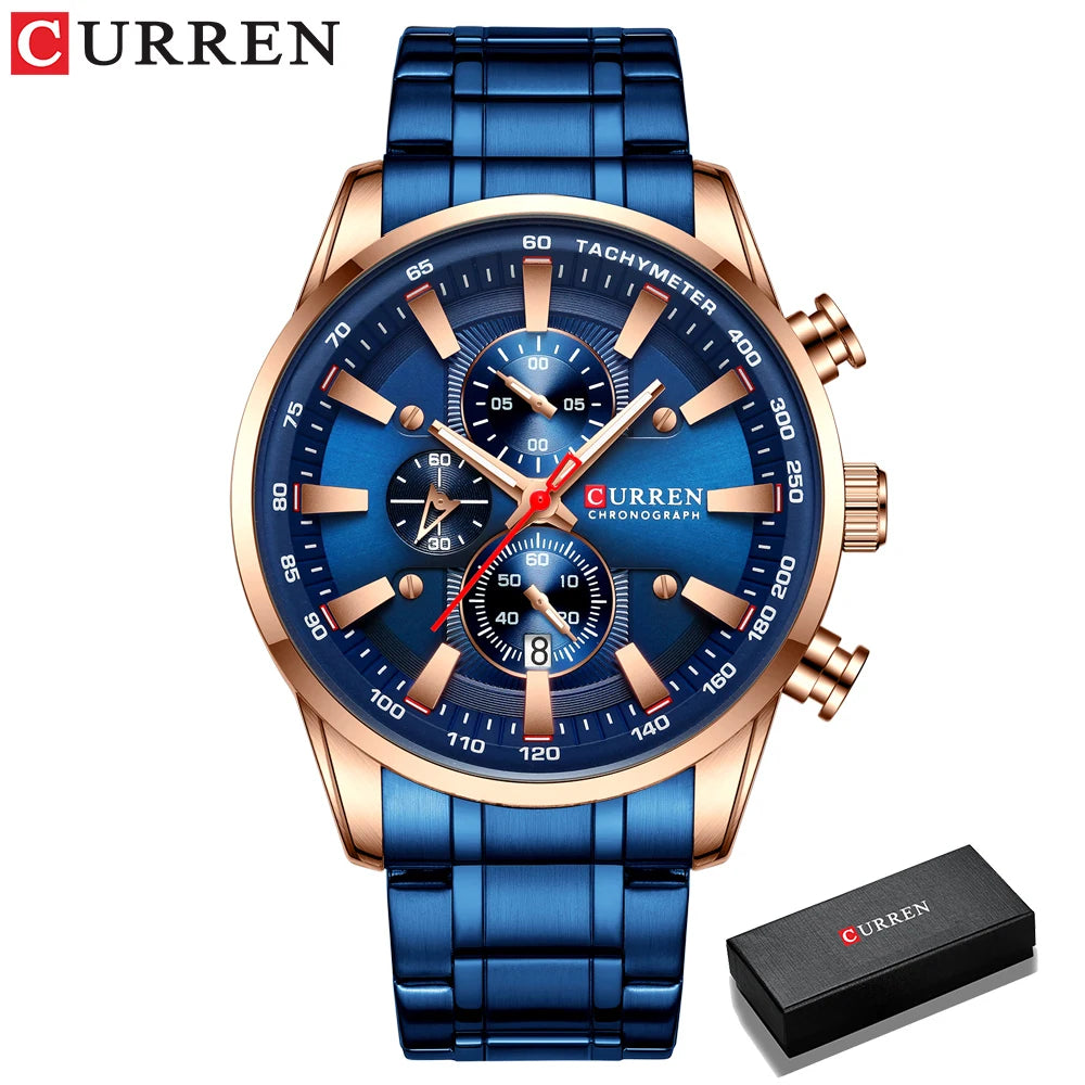 CURREN Man Watches Luxury Sporty Chronograph Wristwatches for Men Quartz Stainless Steel Band Clock Luminous Hands - Madeinsea©