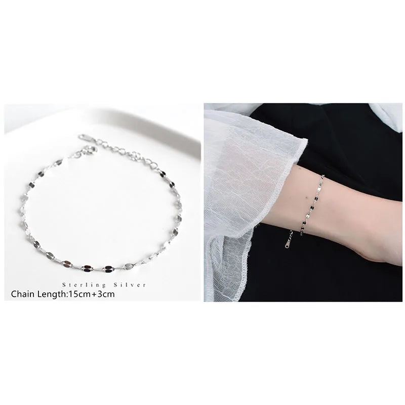 925 Sterling Silver Minimalist Style Chain Bracelet For Women Classic Fashion Student Couple Wristband Jewelry Accessories