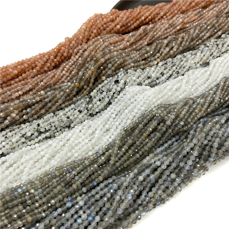 2 3mm Natural Labradorite Quartz Moonstone Crystal Stone Beads Round Faceted Loose Beads For Jewelry Making DIY Bracelet 15.5"
