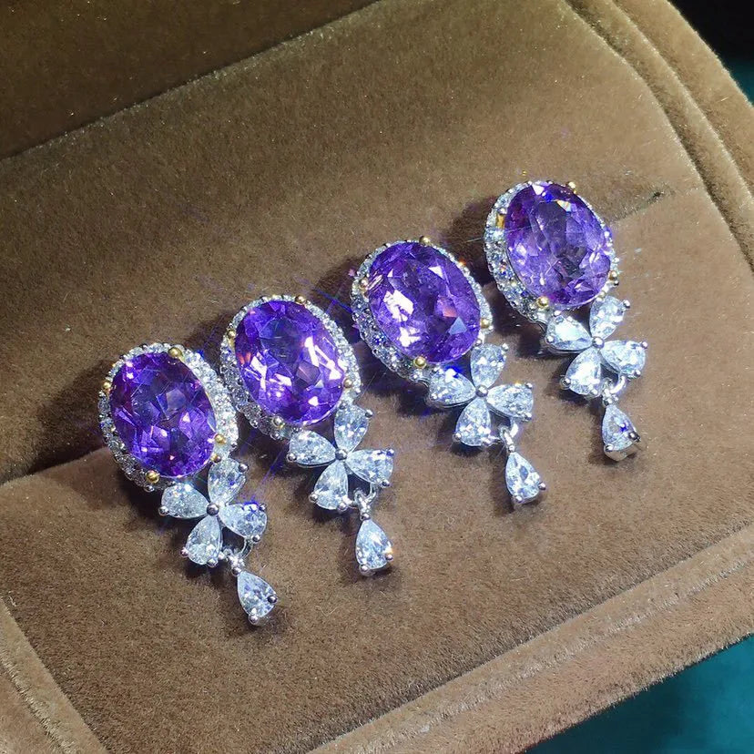 925 Silver Jewelry Natural Amethyst Earrings Fine Accessories for Wedding Engagement Party for Girlfriend&Wife Gift