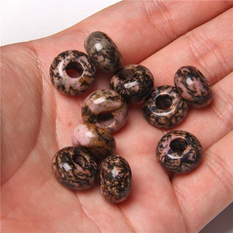 5Pcs Stone Charms Pendant Spacer Round Big Hole Beads For Jewelry Making Fit Necklace Bracelet DIY Findings 14MM Hole Size 5MM