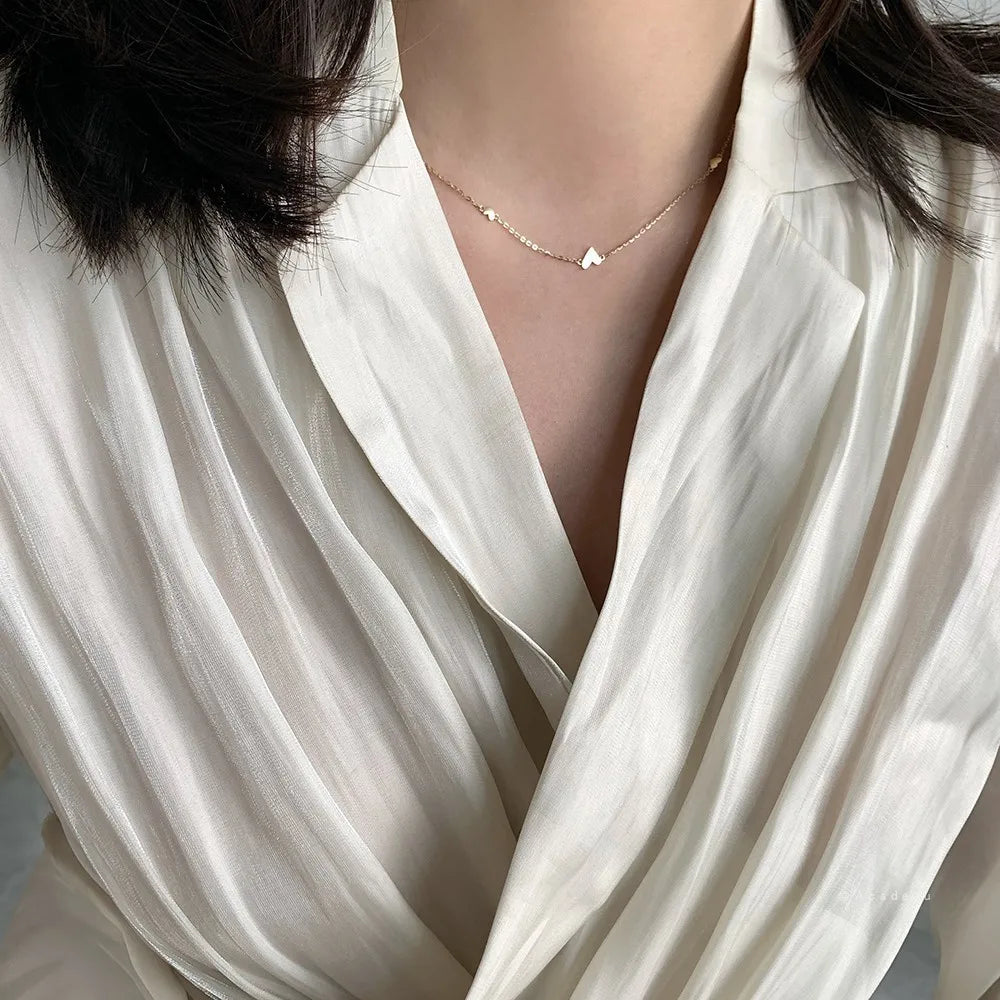 925 Sterling Silver Simple Three Heart Necklace for Women Korean Wedding Jewelry Valentine's Day Gift